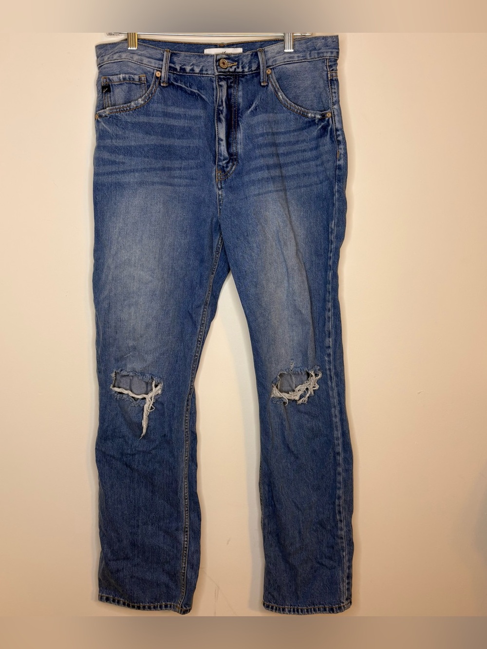 KanCan Distressed Ripped Blue Straight-Leg Jeans Size 13/30 100% Cotton